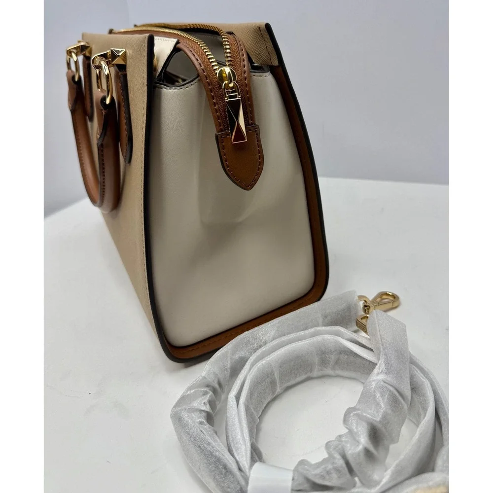 Michael Kors Marilyn Medium Satchel Camel Multi Leather Top Handle Bag - Picture 10 of 15